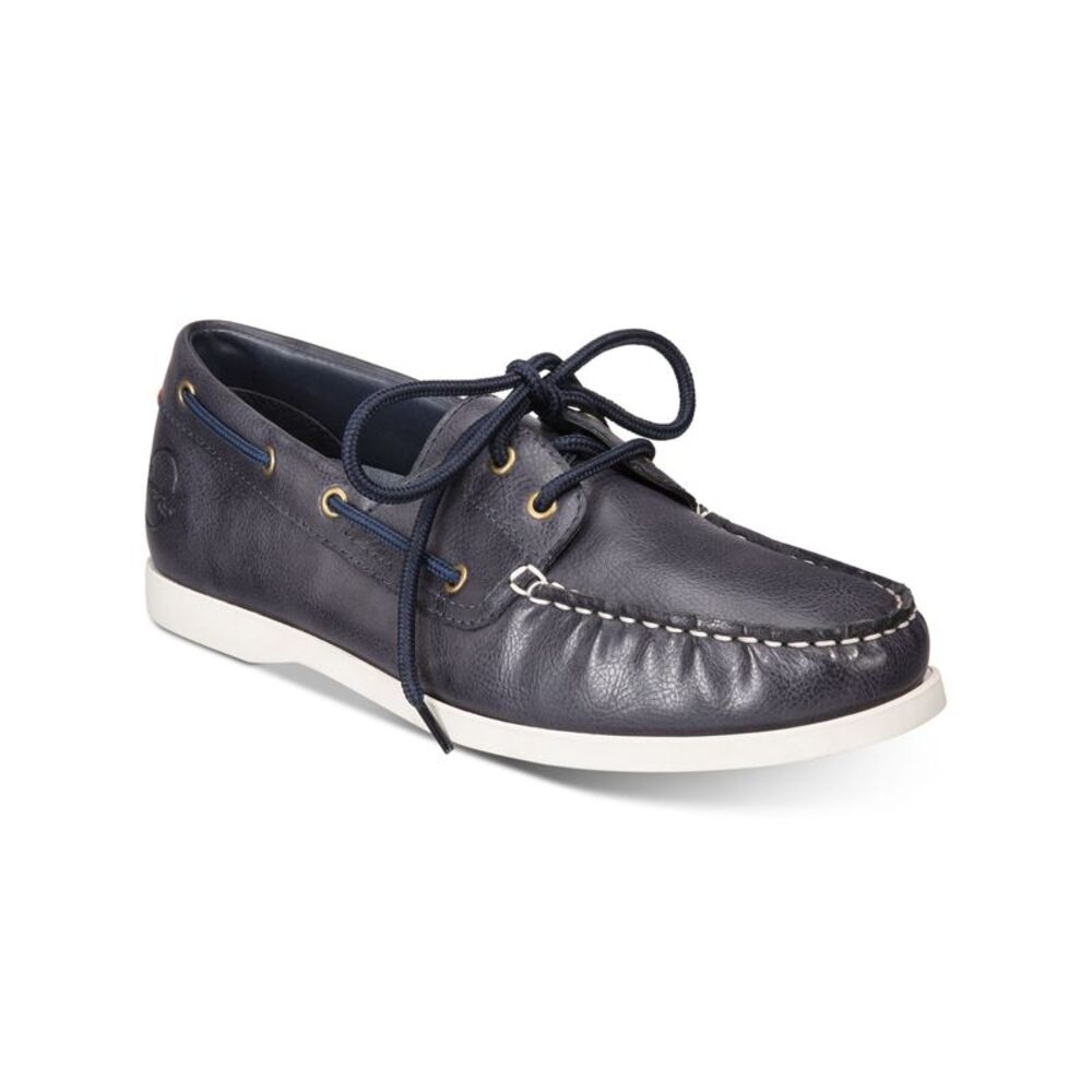 WEATHERPROOF VINTAGE Mens Navy Cushioned Benny Round Toe Lace-Up Boat Shoes 10 M